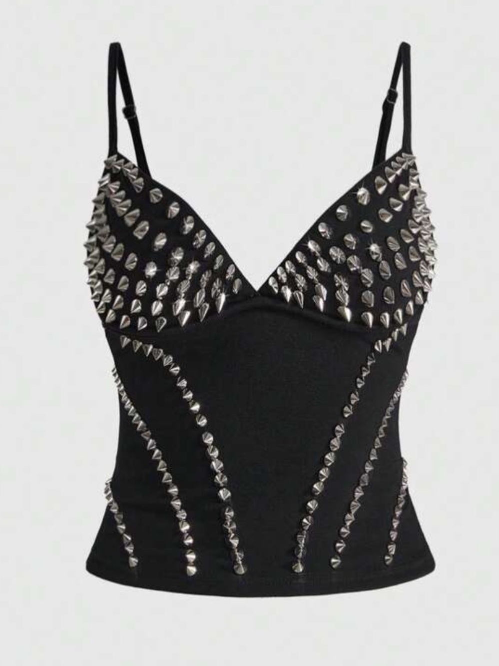 Black Studded Spaghetti Strap Bustier Top